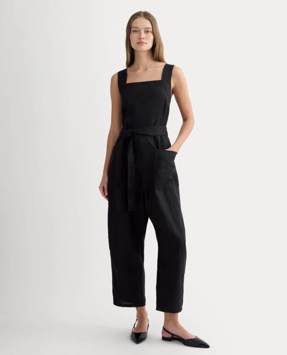 NEW Everlane The Utility Coverall Black Linen Jumpsuit Romper Plus 16